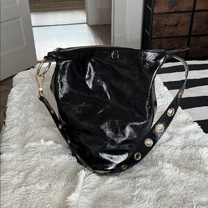 Claudia Glossy Black Hobo Bag